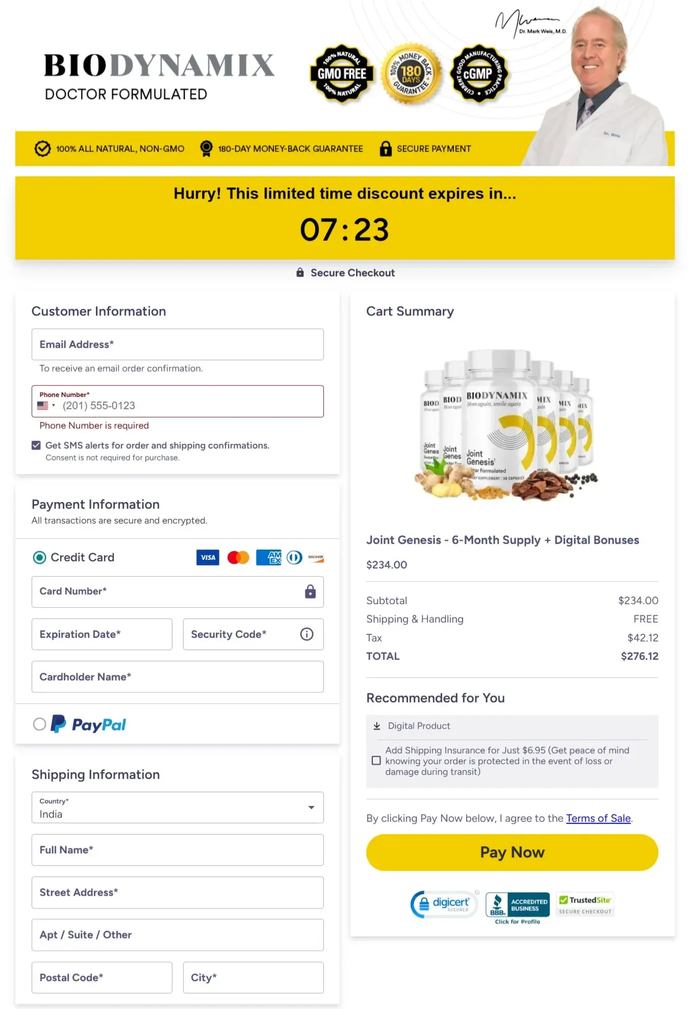 BIODYNAMIX Joint Genesis™ payment process